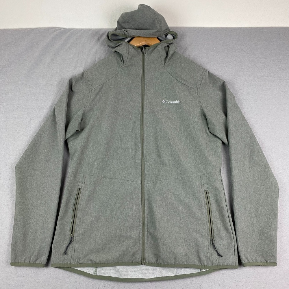 Columbia Jacket Womens Large L Green softshell zip pocket Windbreaker
